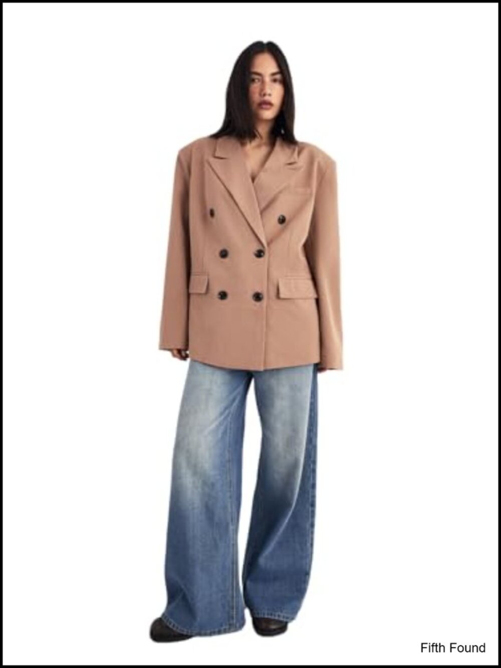 Oversized Double Breasted Blazer Nylon Viscose Tailored Office